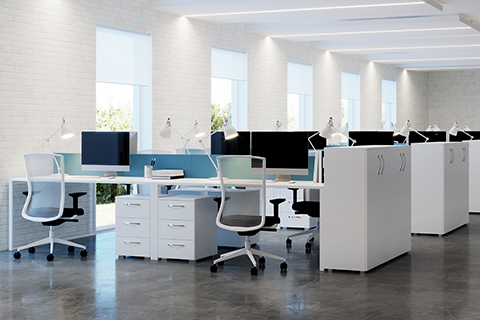 Office space. Open space. Design of office. 3D rendering.